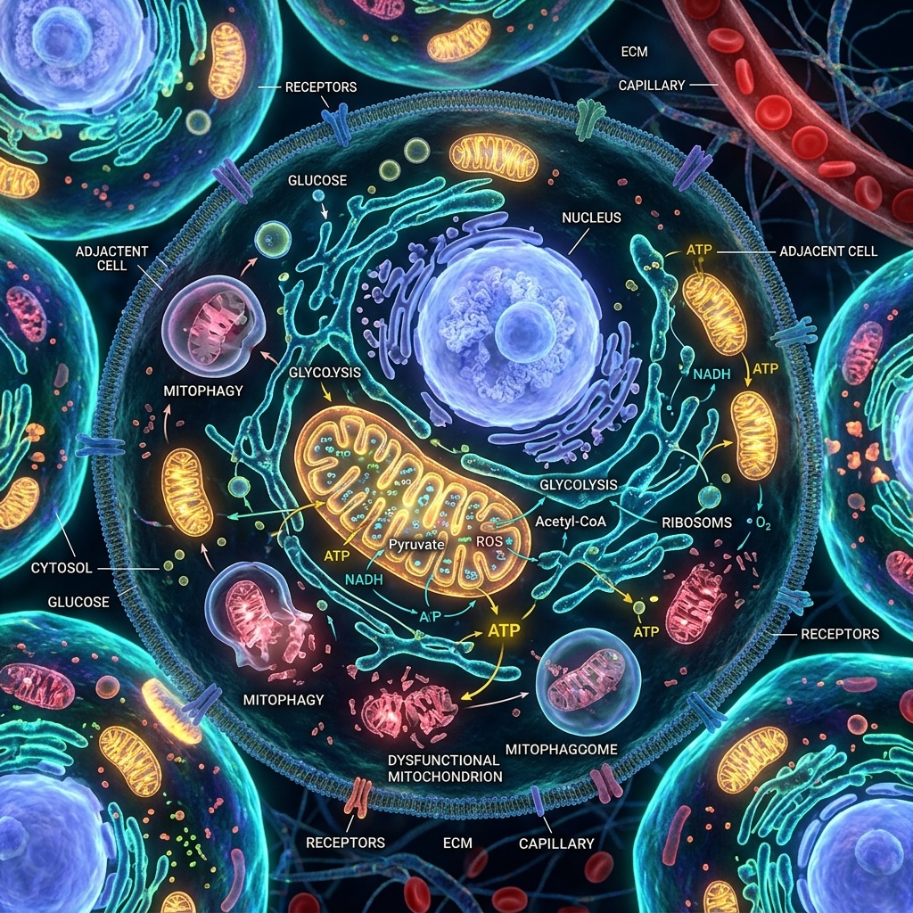 Microscopic visualization of mitochondrial cellular health