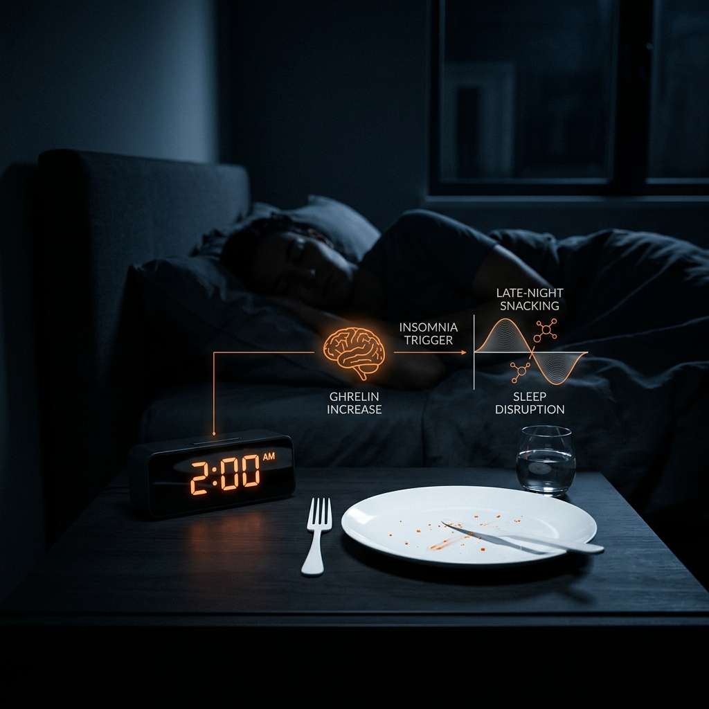 Late night bedroom setting with an alarm clock and plate