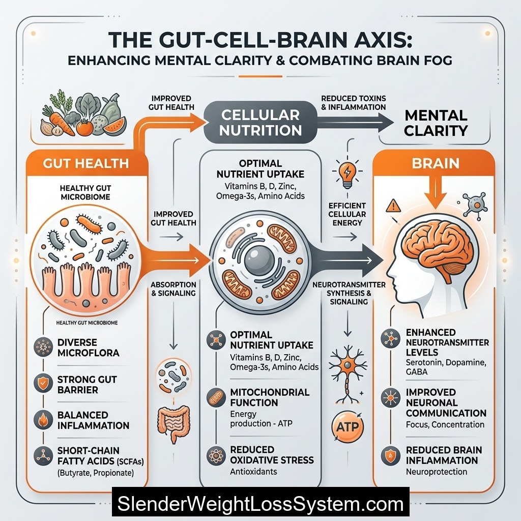 Premium medical infographic detailing the protocol for mental clarity and cellular energy