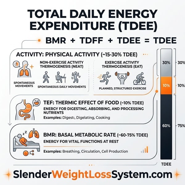 A high-end medical chart displaying the components of TDEE